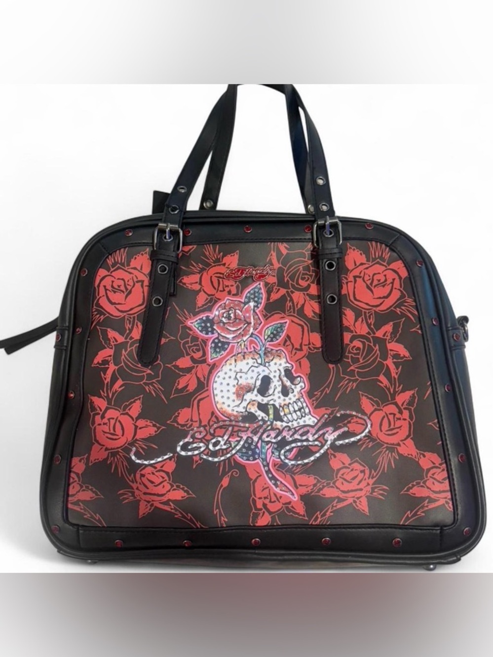Ed Hardy Black and Red Skull & Rose Tote